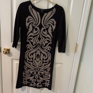 Nine West Black and Cream Long Sleeve Dress